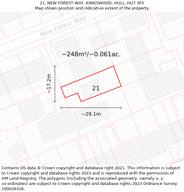 21, NEW FOREST WAY, KINGSWOOD, HULL, HU7 3FX: Plot and title map