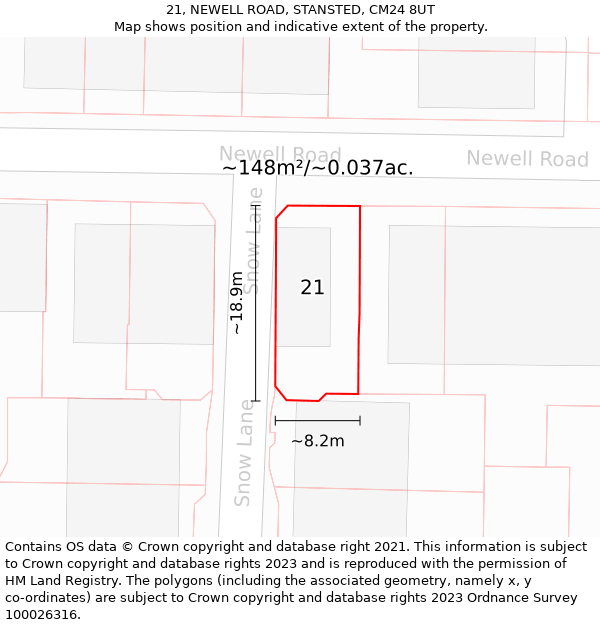 21, NEWELL ROAD, STANSTED, CM24 8UT: Plot and title map