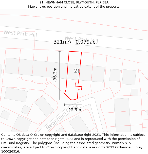 21, NEWNHAM CLOSE, PLYMOUTH, PL7 5EA: Plot and title map