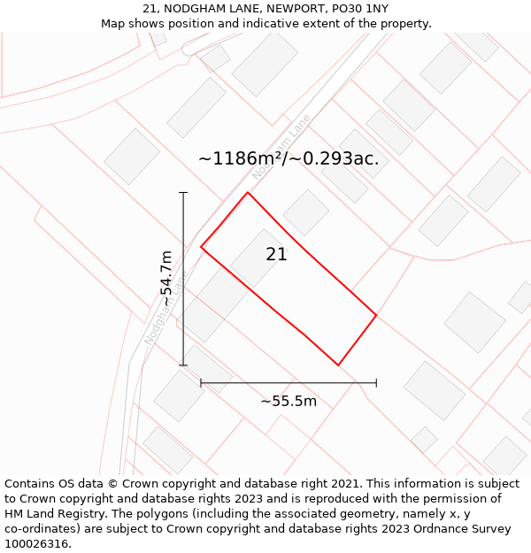 21, NODGHAM LANE, NEWPORT, PO30 1NY: Plot and title map