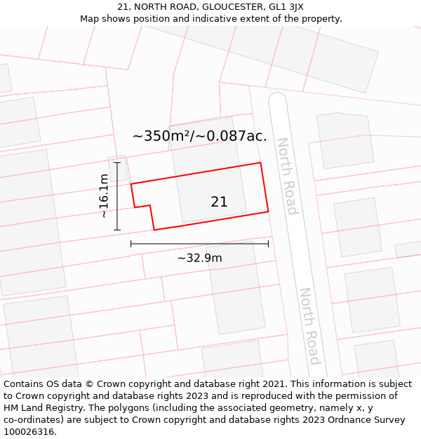 21, NORTH ROAD, GLOUCESTER, GL1 3JX: Plot and title map