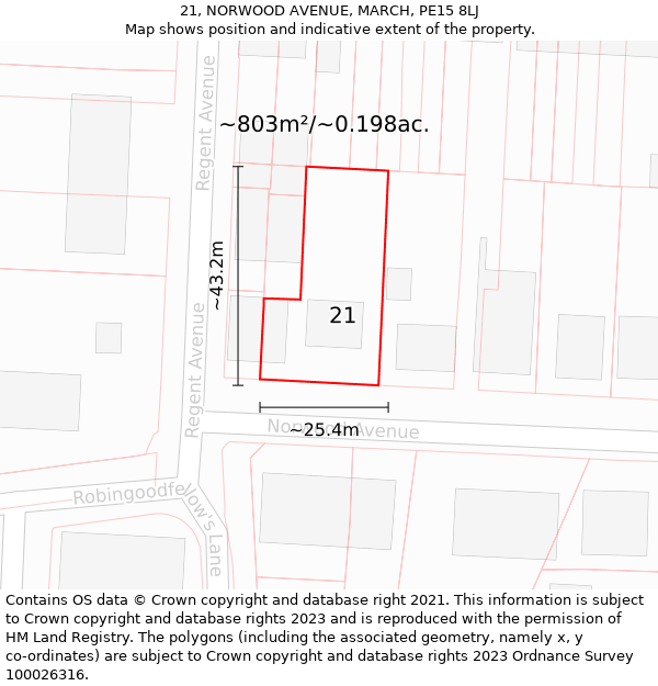 21, NORWOOD AVENUE, MARCH, PE15 8LJ: Plot and title map