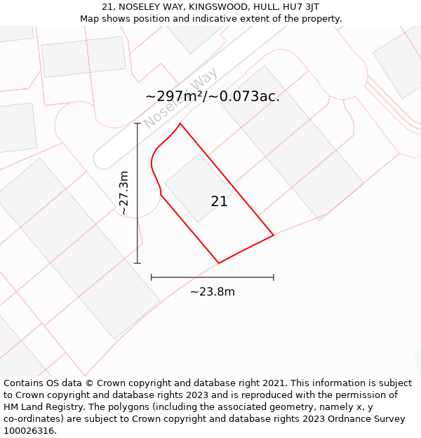 21, NOSELEY WAY, KINGSWOOD, HULL, HU7 3JT: Plot and title map