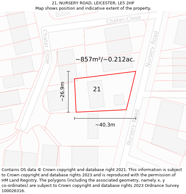 21, NURSERY ROAD, LEICESTER, LE5 2HP: Plot and title map