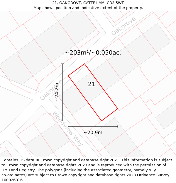 21, OAKGROVE, CATERHAM, CR3 5WE: Plot and title map