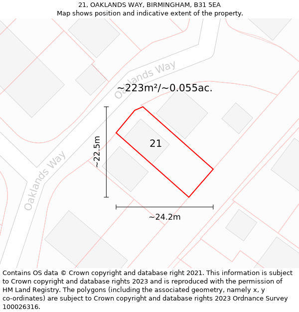 21, OAKLANDS WAY, BIRMINGHAM, B31 5EA: Plot and title map