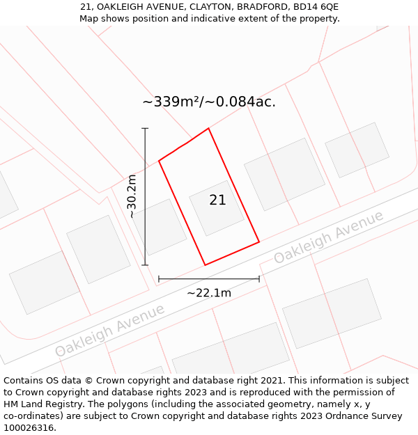 21, OAKLEIGH AVENUE, CLAYTON, BRADFORD, BD14 6QE: Plot and title map