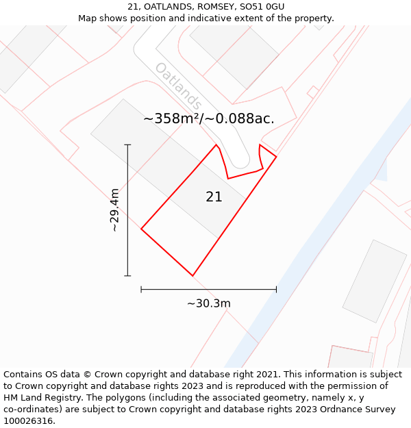 21, OATLANDS, ROMSEY, SO51 0GU: Plot and title map