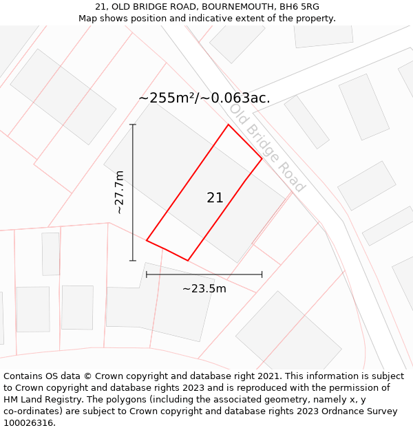 21, OLD BRIDGE ROAD, BOURNEMOUTH, BH6 5RG: Plot and title map