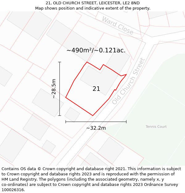 21, OLD CHURCH STREET, LEICESTER, LE2 8ND: Plot and title map