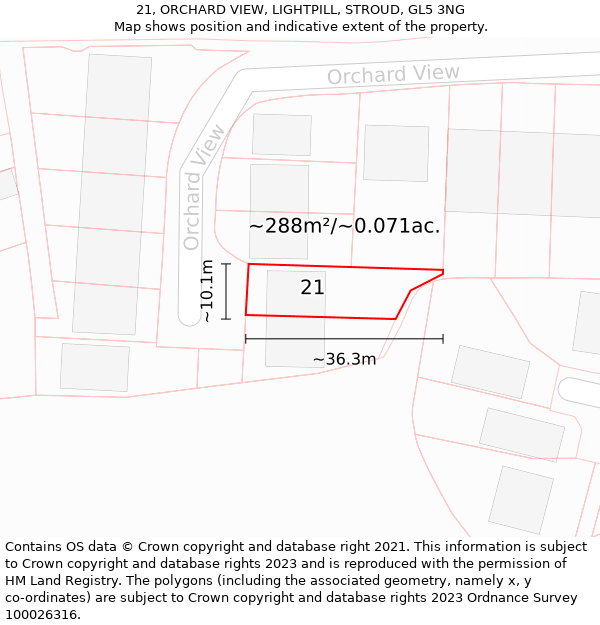 21, ORCHARD VIEW, LIGHTPILL, STROUD, GL5 3NG: Plot and title map