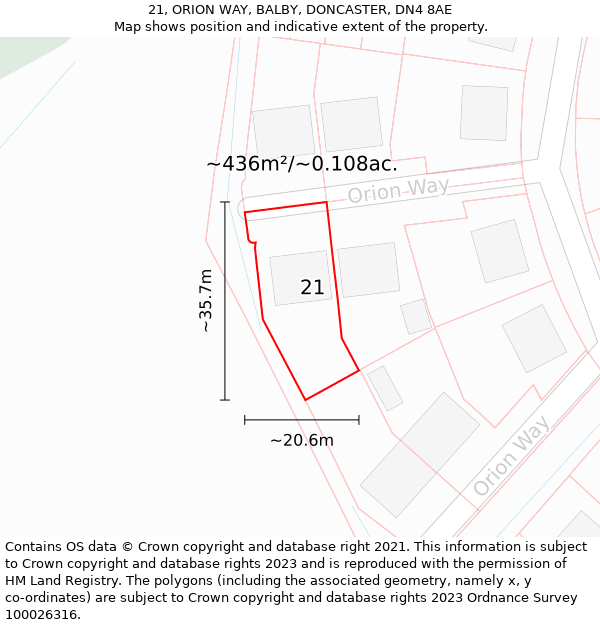 21, ORION WAY, BALBY, DONCASTER, DN4 8AE: Plot and title map