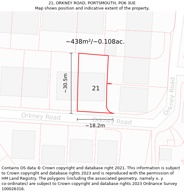 21, ORKNEY ROAD, PORTSMOUTH, PO6 3UE: Plot and title map