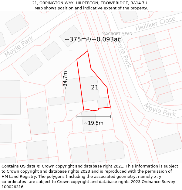 21, ORPINGTON WAY, HILPERTON, TROWBRIDGE, BA14 7UL: Plot and title map