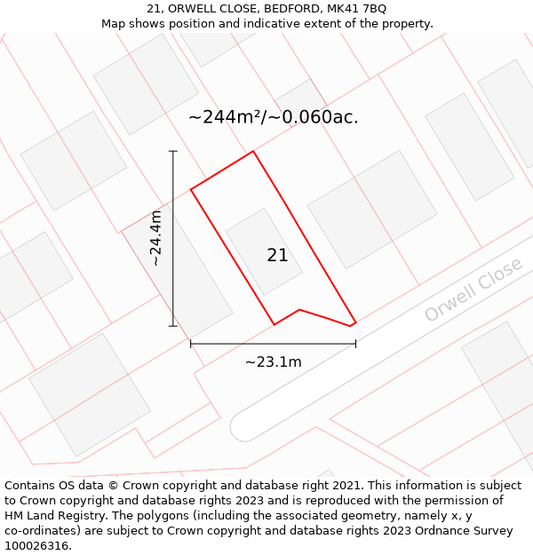 21, ORWELL CLOSE, BEDFORD, MK41 7BQ: Plot and title map