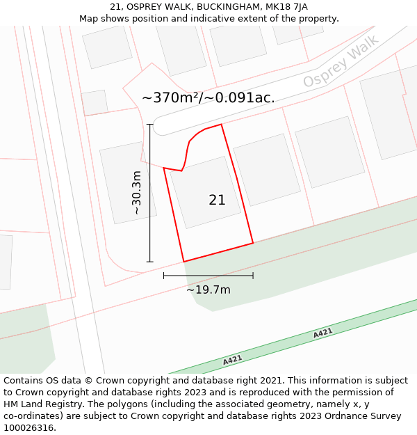 21, OSPREY WALK, BUCKINGHAM, MK18 7JA: Plot and title map