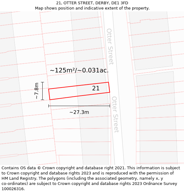 21, OTTER STREET, DERBY, DE1 3FD: Plot and title map