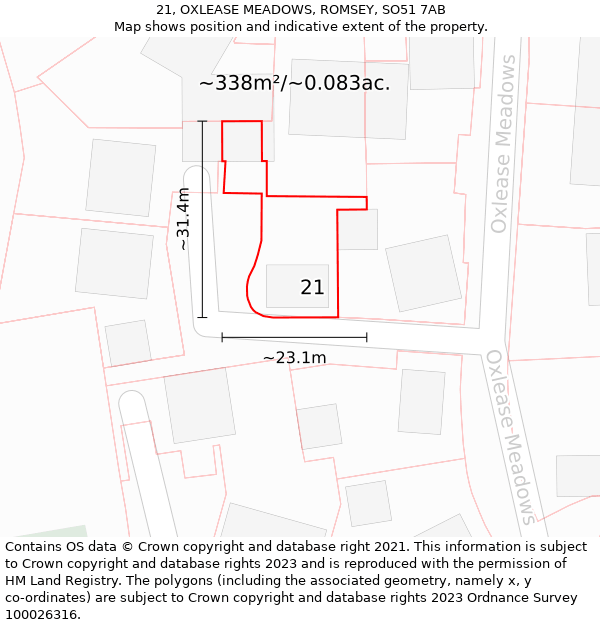 21, OXLEASE MEADOWS, ROMSEY, SO51 7AB: Plot and title map