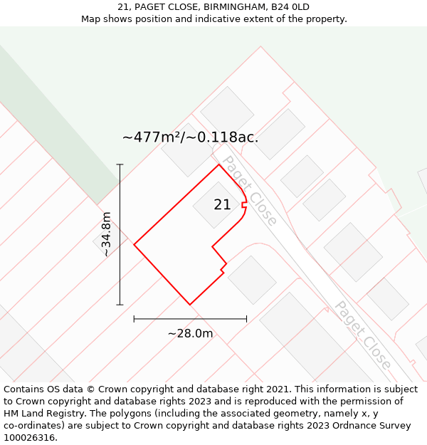 21, PAGET CLOSE, BIRMINGHAM, B24 0LD: Plot and title map