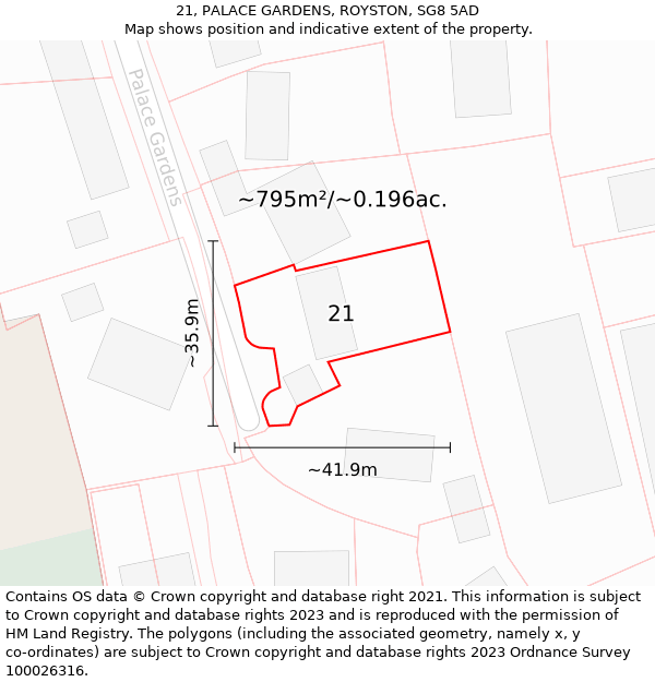 21, PALACE GARDENS, ROYSTON, SG8 5AD: Plot and title map