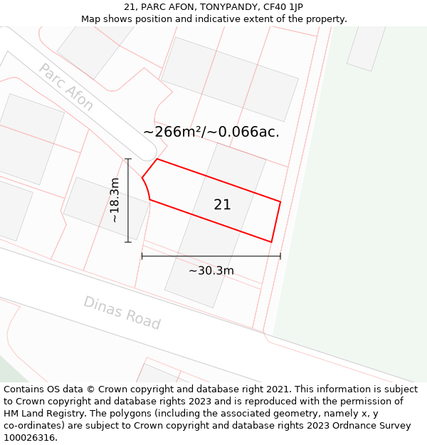 21, PARC AFON, TONYPANDY, CF40 1JP: Plot and title map