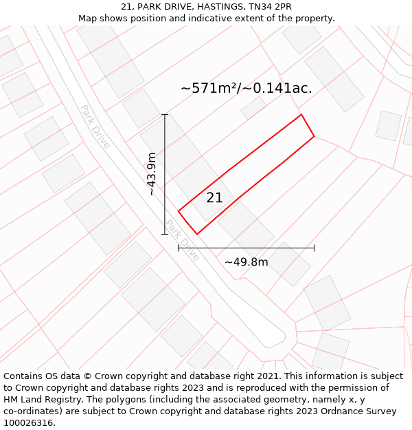 21, PARK DRIVE, HASTINGS, TN34 2PR: Plot and title map