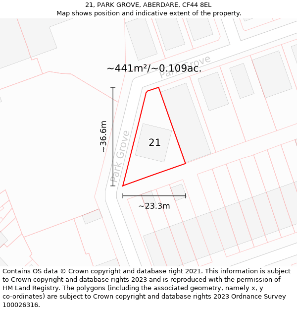 21, PARK GROVE, ABERDARE, CF44 8EL: Plot and title map