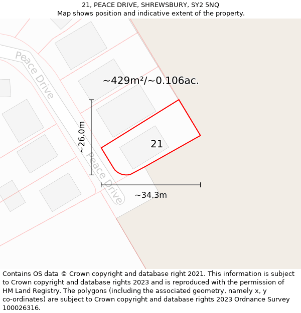 21, PEACE DRIVE, SHREWSBURY, SY2 5NQ: Plot and title map