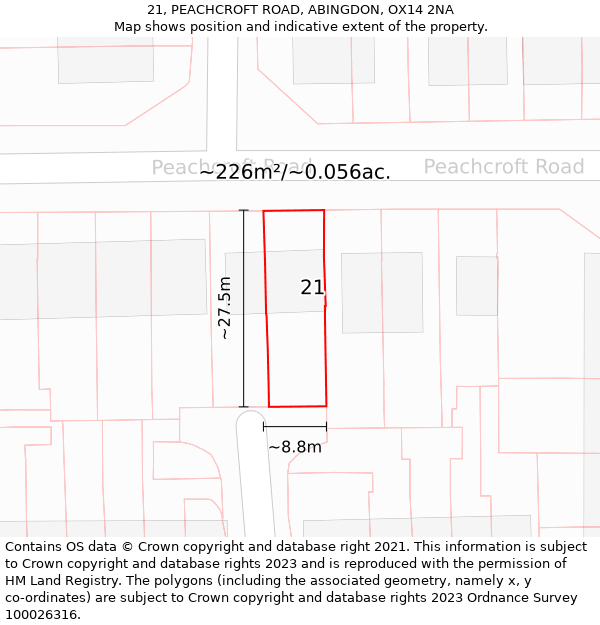 21, PEACHCROFT ROAD, ABINGDON, OX14 2NA: Plot and title map