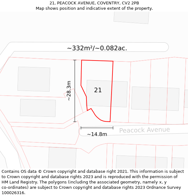 21, PEACOCK AVENUE, COVENTRY, CV2 2PB: Plot and title map