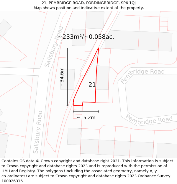 21, PEMBRIDGE ROAD, FORDINGBRIDGE, SP6 1QJ: Plot and title map