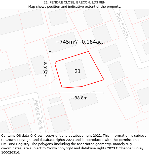 21, PENDRE CLOSE, BRECON, LD3 9EH: Plot and title map