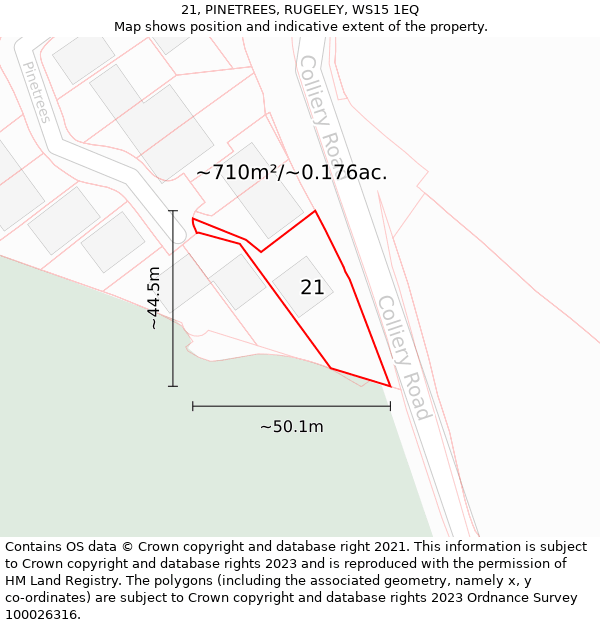 21, PINETREES, RUGELEY, WS15 1EQ: Plot and title map