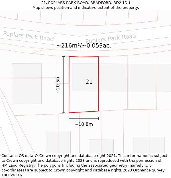 21, POPLARS PARK ROAD, BRADFORD, BD2 1DU: Plot and title map