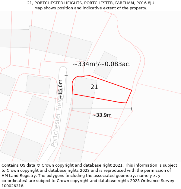 21, PORTCHESTER HEIGHTS, PORTCHESTER, FAREHAM, PO16 8JU: Plot and title map