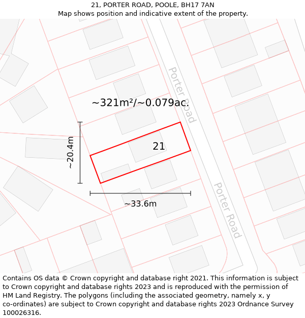 21, PORTER ROAD, POOLE, BH17 7AN: Plot and title map