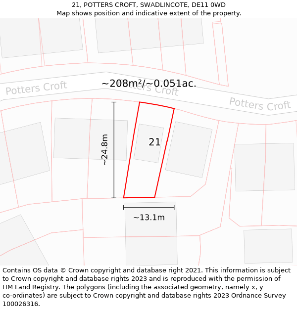 21, POTTERS CROFT, SWADLINCOTE, DE11 0WD: Plot and title map