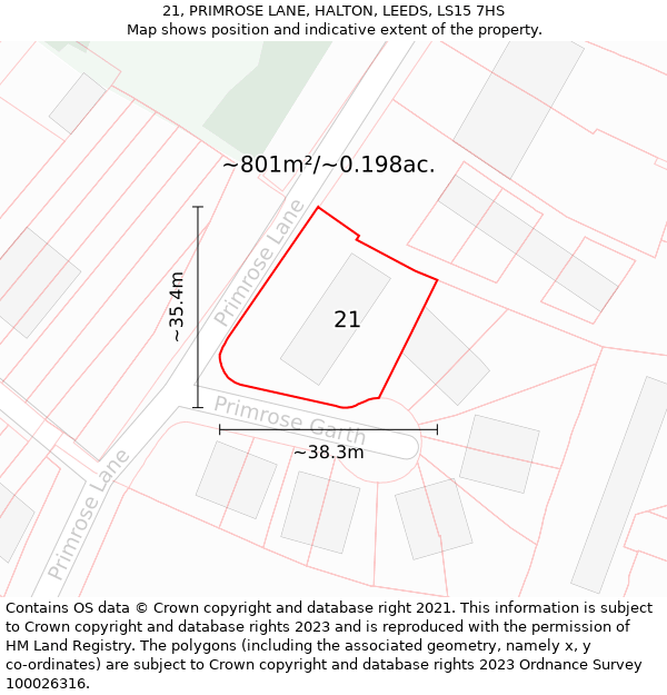 21, PRIMROSE LANE, HALTON, LEEDS, LS15 7HS: Plot and title map