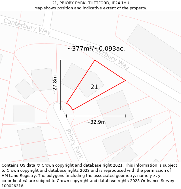 21, PRIORY PARK, THETFORD, IP24 1AU: Plot and title map