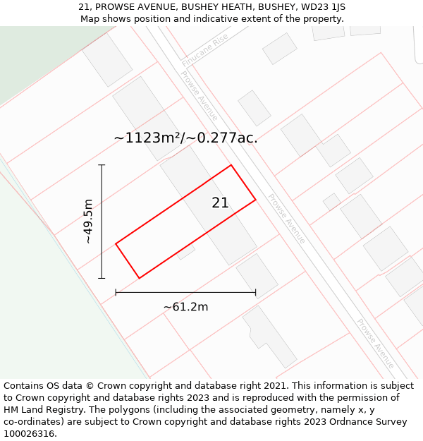 21, PROWSE AVENUE, BUSHEY HEATH, BUSHEY, WD23 1JS: Plot and title map