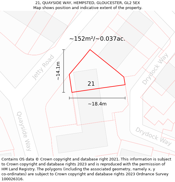 21, QUAYSIDE WAY, HEMPSTED, GLOUCESTER, GL2 5EX: Plot and title map