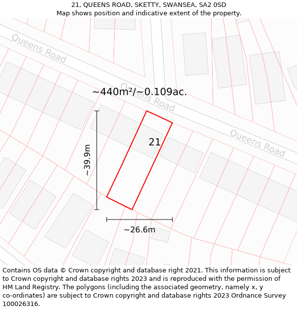 21, QUEENS ROAD, SKETTY, SWANSEA, SA2 0SD: Plot and title map