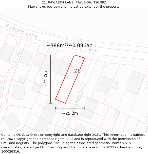21, RAWRETH LANE, RAYLEIGH, SS6 9PZ: Plot and title map