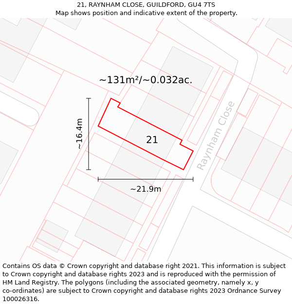 21, RAYNHAM CLOSE, GUILDFORD, GU4 7TS: Plot and title map