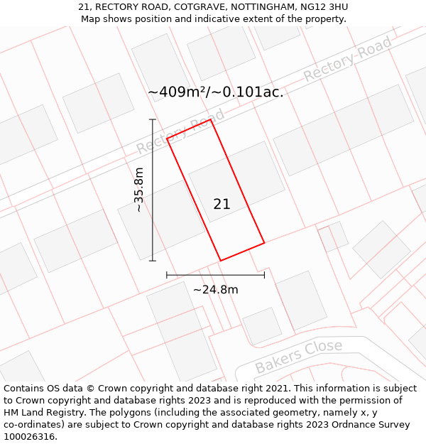 21, RECTORY ROAD, COTGRAVE, NOTTINGHAM, NG12 3HU: Plot and title map