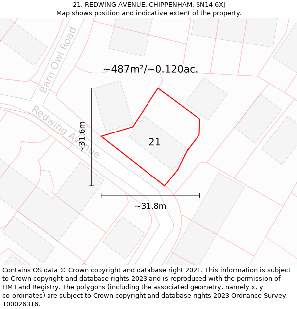 21, REDWING AVENUE, CHIPPENHAM, SN14 6XJ: Plot and title map