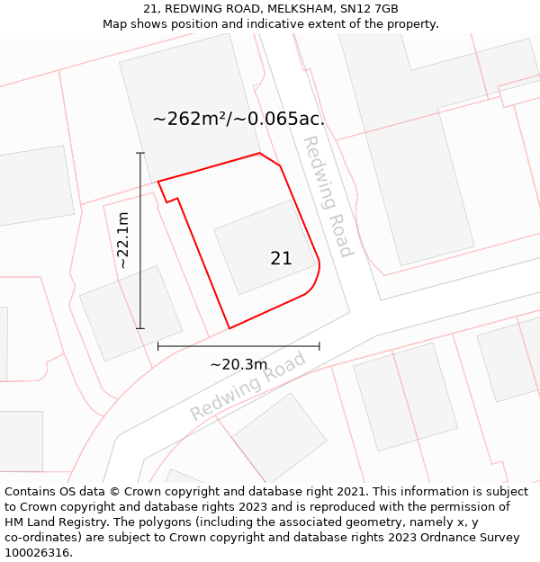 21, REDWING ROAD, MELKSHAM, SN12 7GB: Plot and title map