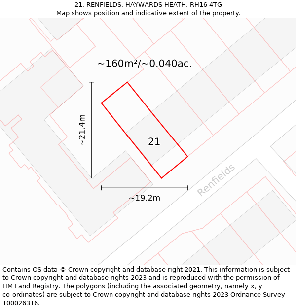 21, RENFIELDS, HAYWARDS HEATH, RH16 4TG: Plot and title map