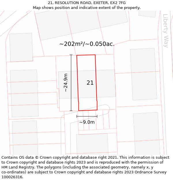 21, RESOLUTION ROAD, EXETER, EX2 7FG: Plot and title map