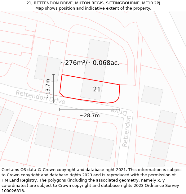 21, RETTENDON DRIVE, MILTON REGIS, SITTINGBOURNE, ME10 2PJ: Plot and title map